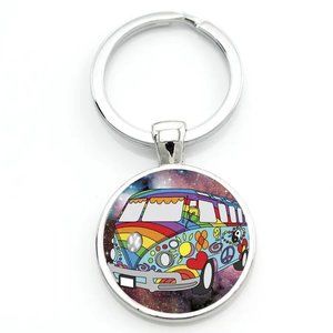 New Volkswagon bus Peace sign flower power keychain Bag Charm UNISEX